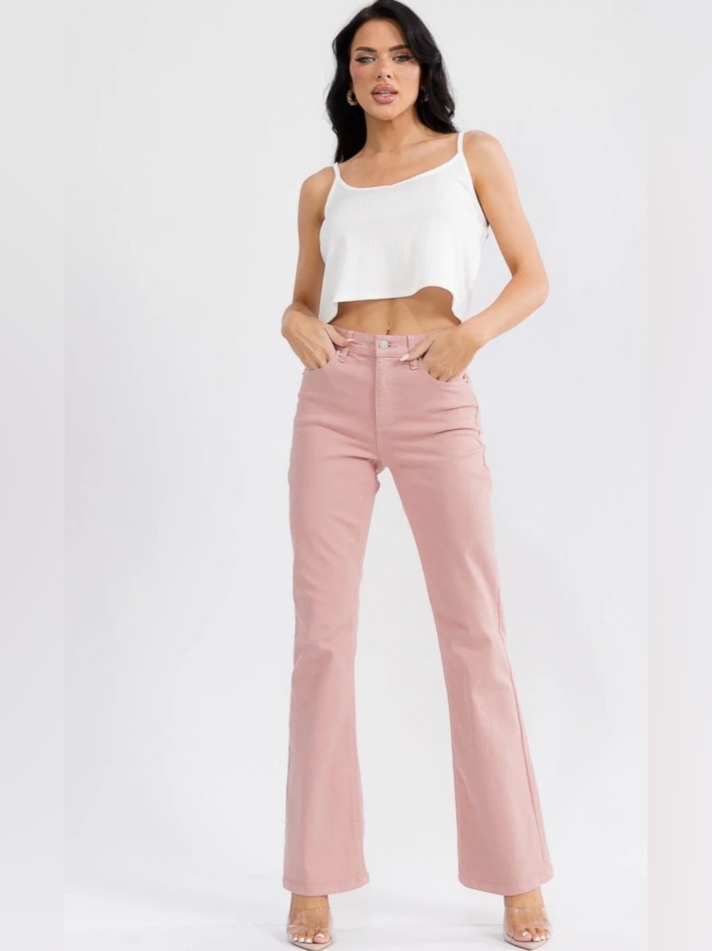 Blush Pink High-Waisted Flare Pants | Chic Feminine Fit